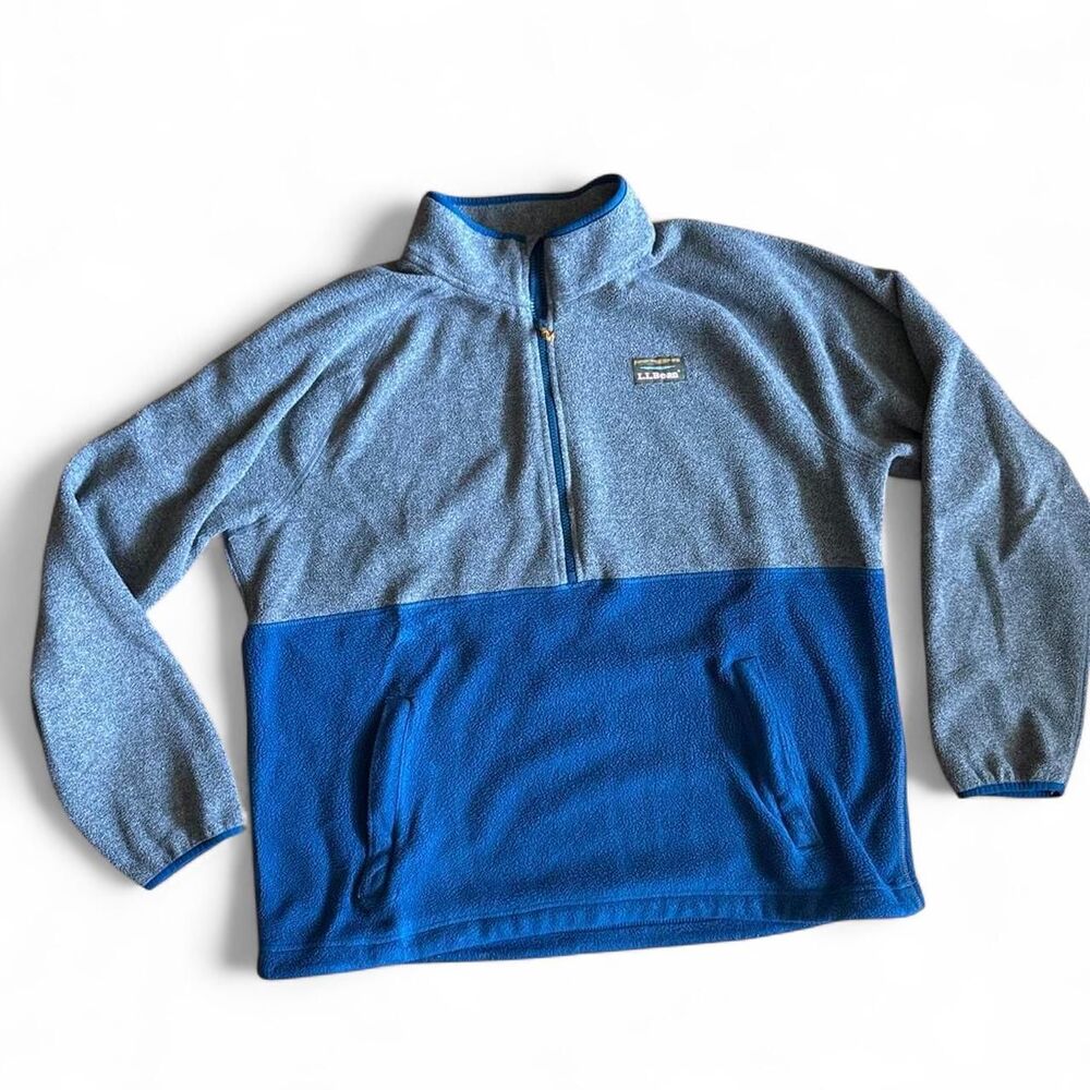 L.L. Bean Mountain Classic Gray Blue Half Zip Fleece Pullover Men's XL 504673